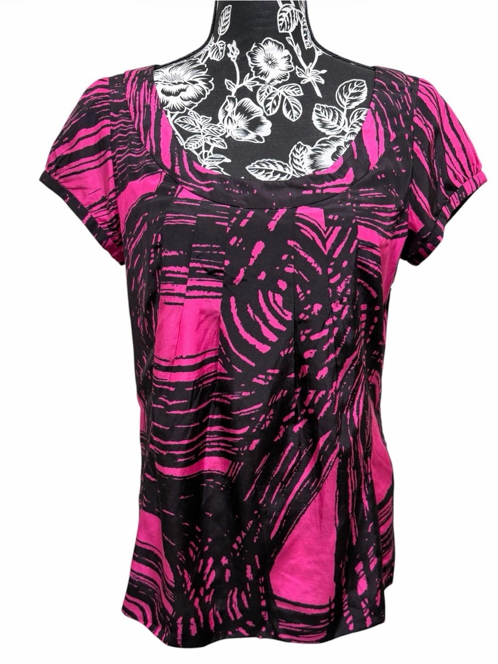 Valette Hot Pink and Black Short Sleeve Scoop Neck Top